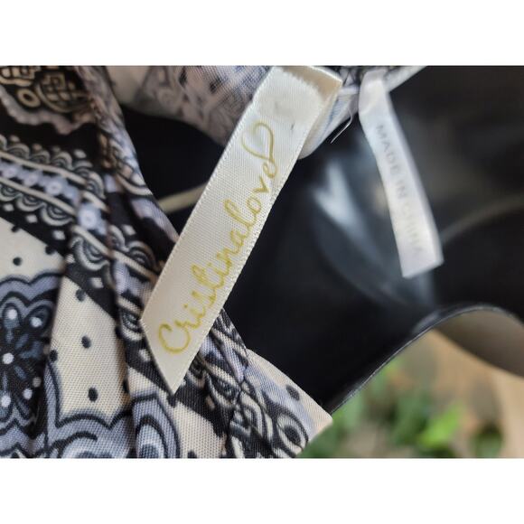 Cristinalove Dress Women Small Black White Printed V Neck Casual - Picture 9 of 11